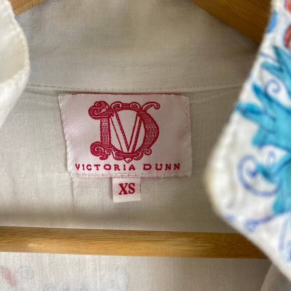 Victoria Dunn Folly Dress Size XS Rosa White Blue Blockprint Midi *no belt - Picture 9 of 12